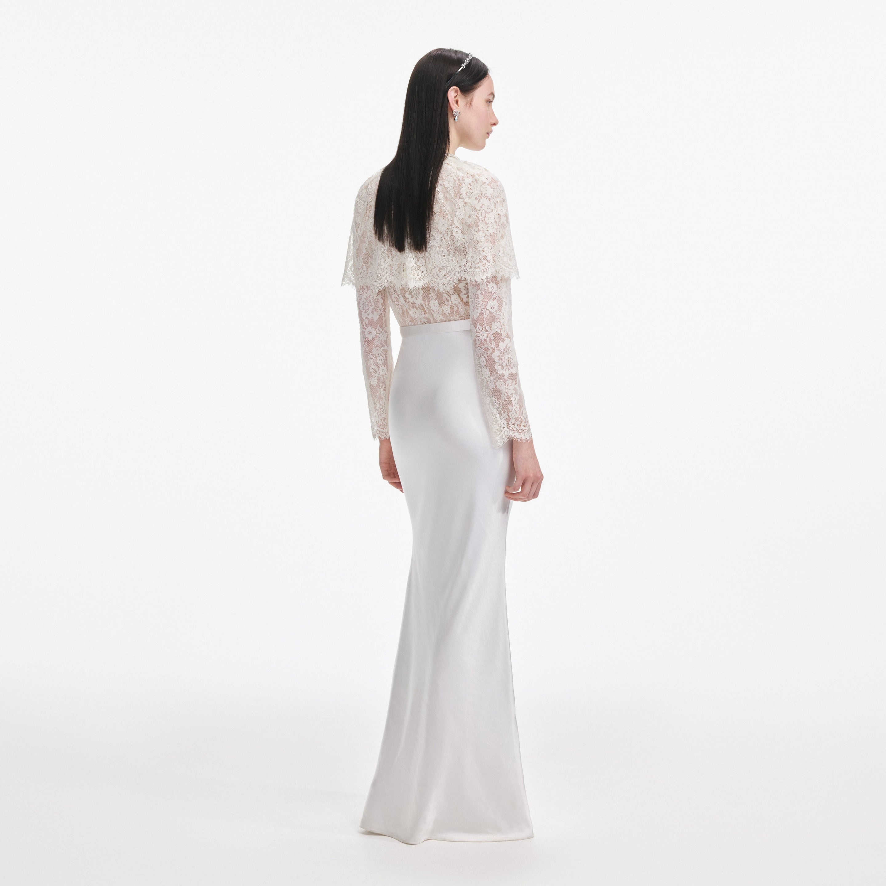 White Lace Cape Maxi Dress - 3