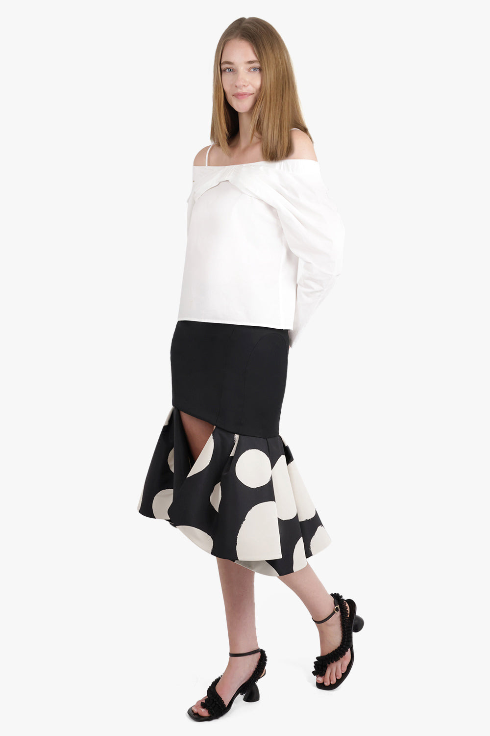 PEPLUM POLKA DOT MIDI SKIRT WITH CUT OUT DETAIL | BLACK/WHITE - 7