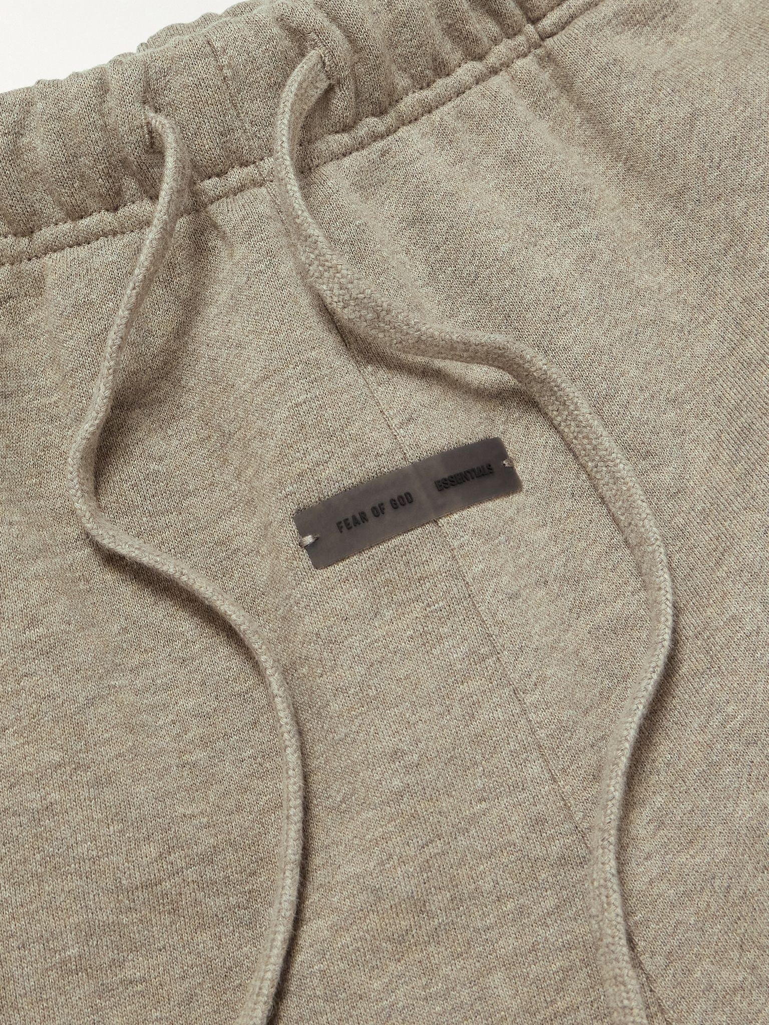 Wide-Leg Logo-Appliquéd Cotton-Blend Jersey Drawstring Shorts Taupe - 6