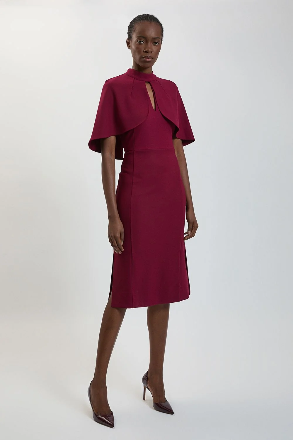 Petite Premium Crepe Cape Detail Midi Dress - 1