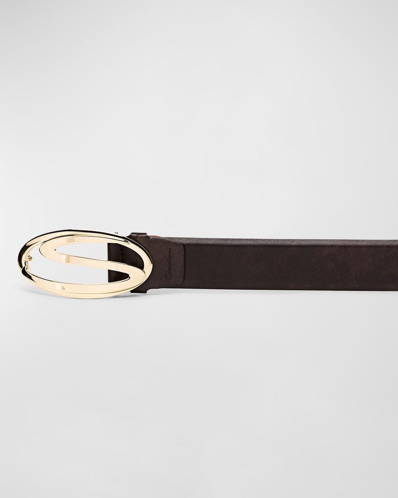 Santoni Men's Oval S-Logo Cuttable Leather Belt outlook
