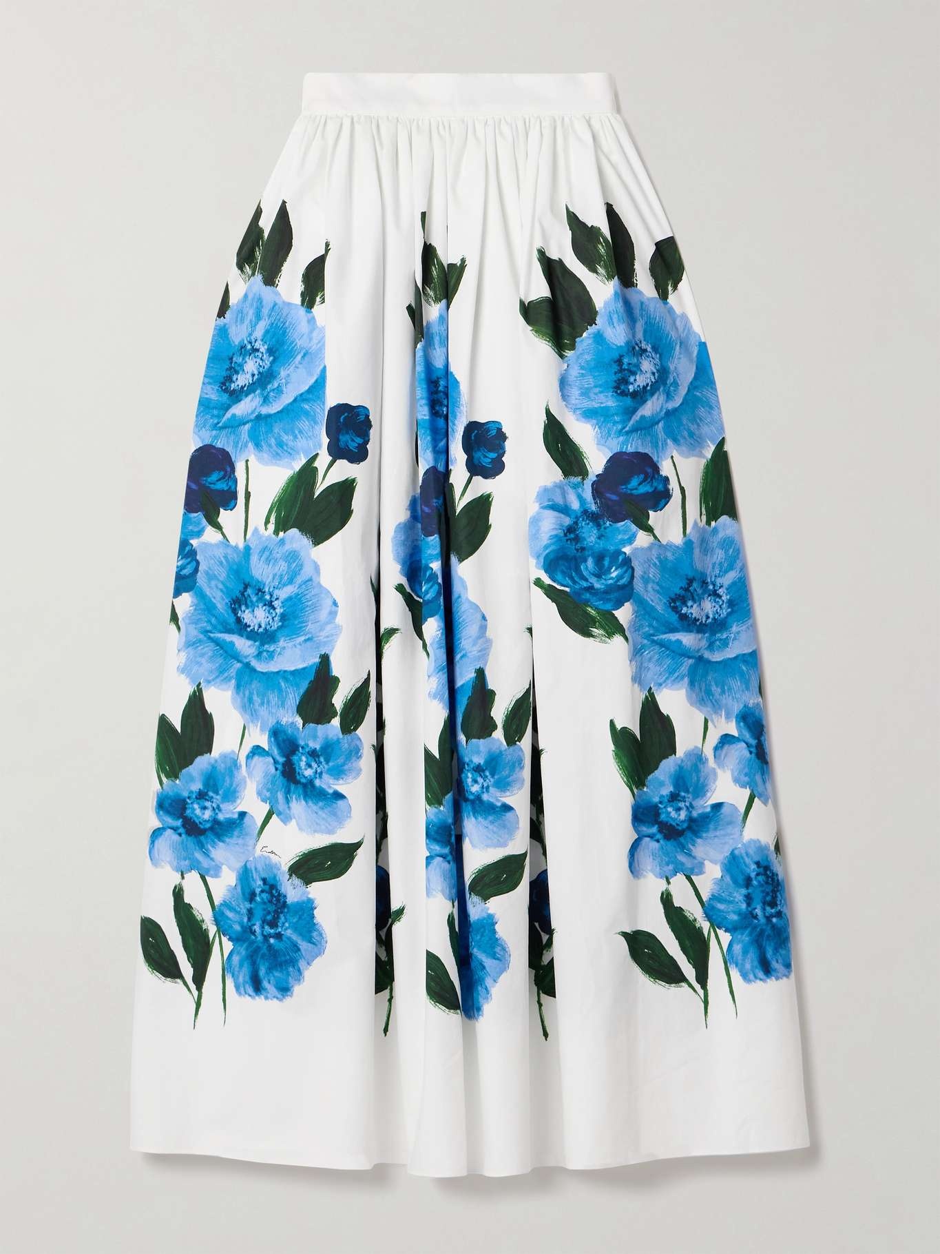 Gathered floral-print cotton-poplin midi skirt - 1