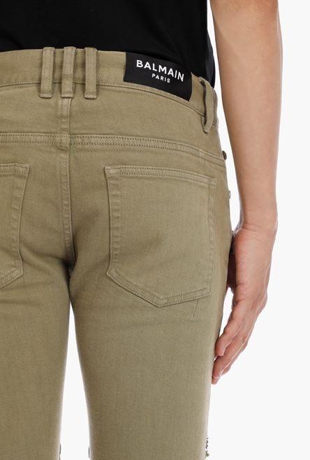 Slim-cut ripped khaki cotton jeans - 7