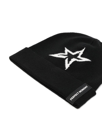 PERFECT MOMENT intarsia-knit logo-patch beanie outlook