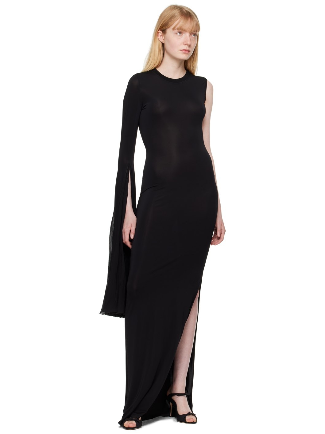 Black Asymmetric Maxi Dress - 4