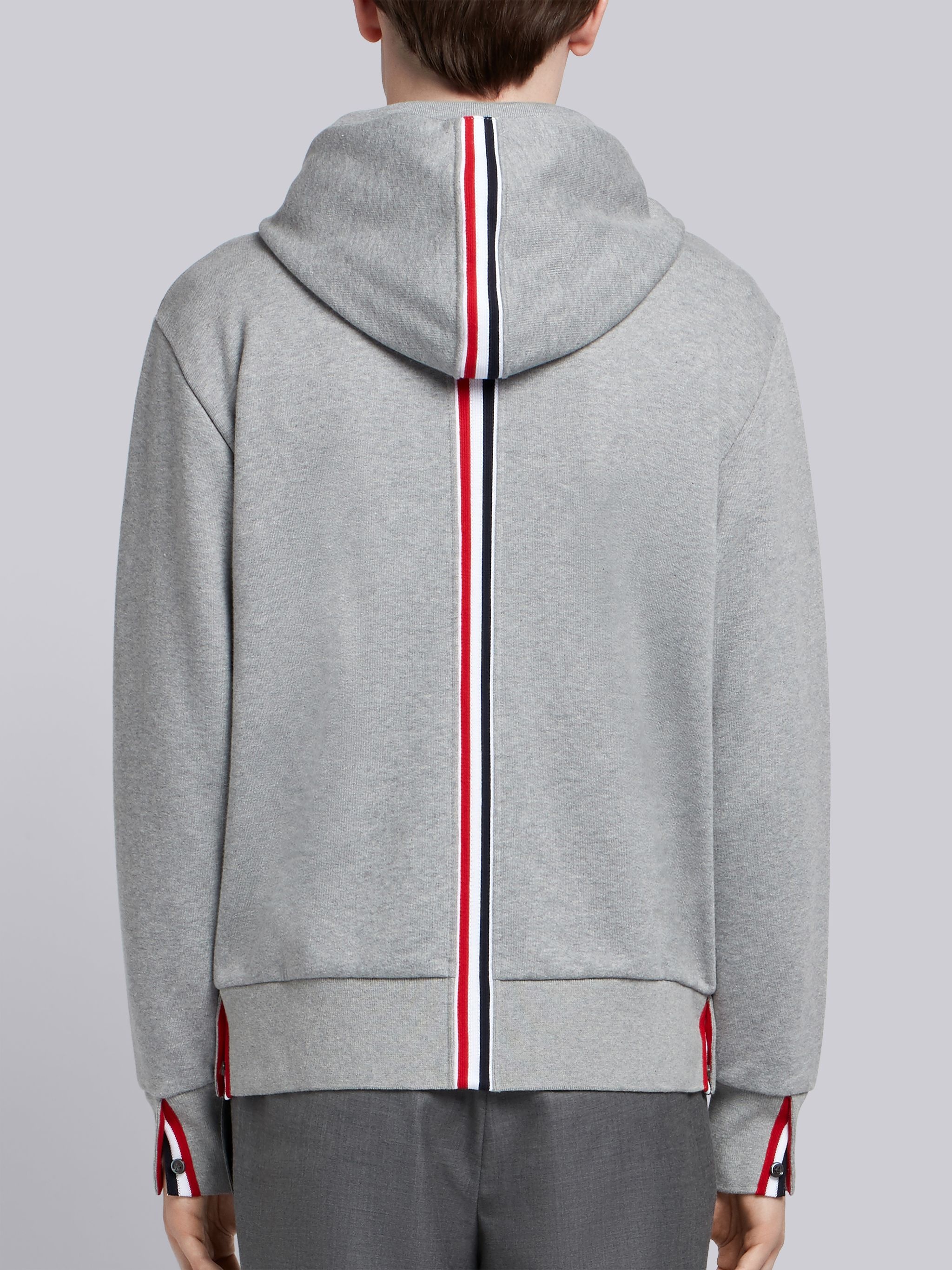 Light Grey Cotton Loopback Center Back Stripe Zip-up Hoodie - 2