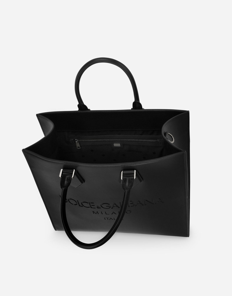 Large calfskin shopper with logo 5