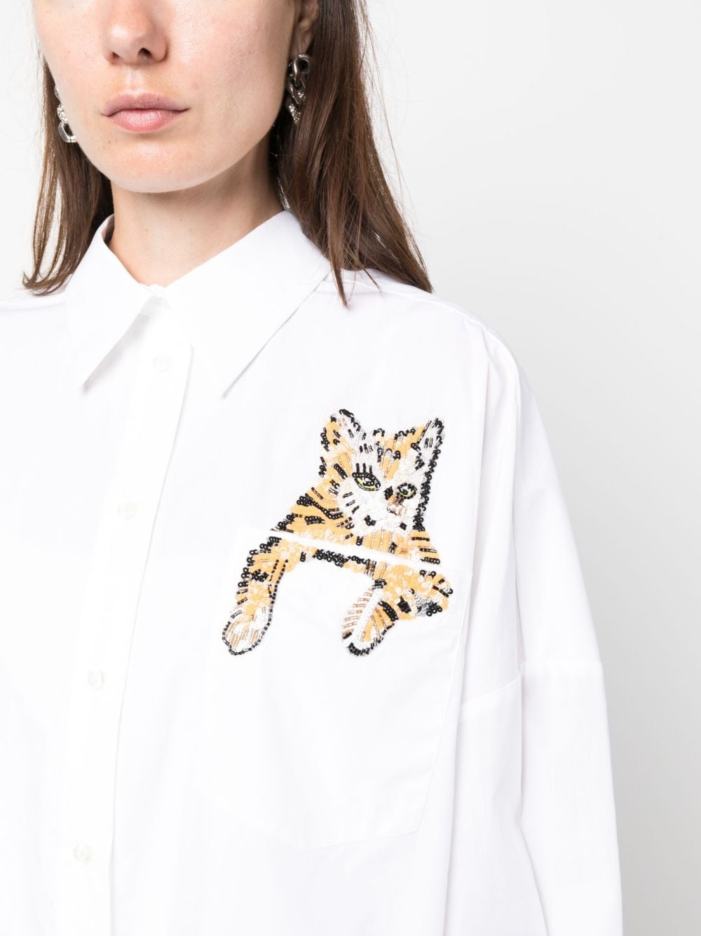 sequin-embellished cat cotton shirt - 5