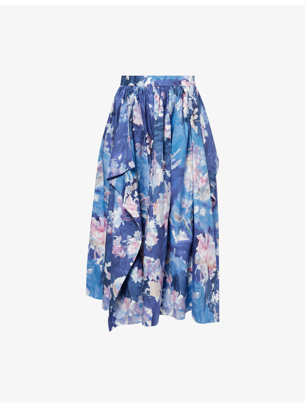 Floral Pleated Cotton-Poplin Midi Skirt - 1