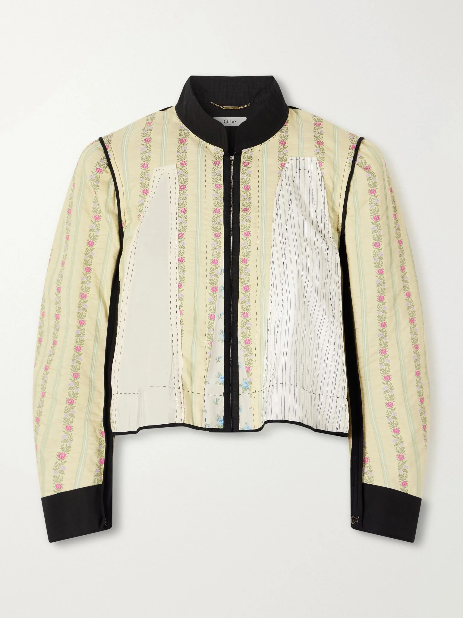 Floral-jacquard linen and cotton-blend poplin jacket Yellow - 1