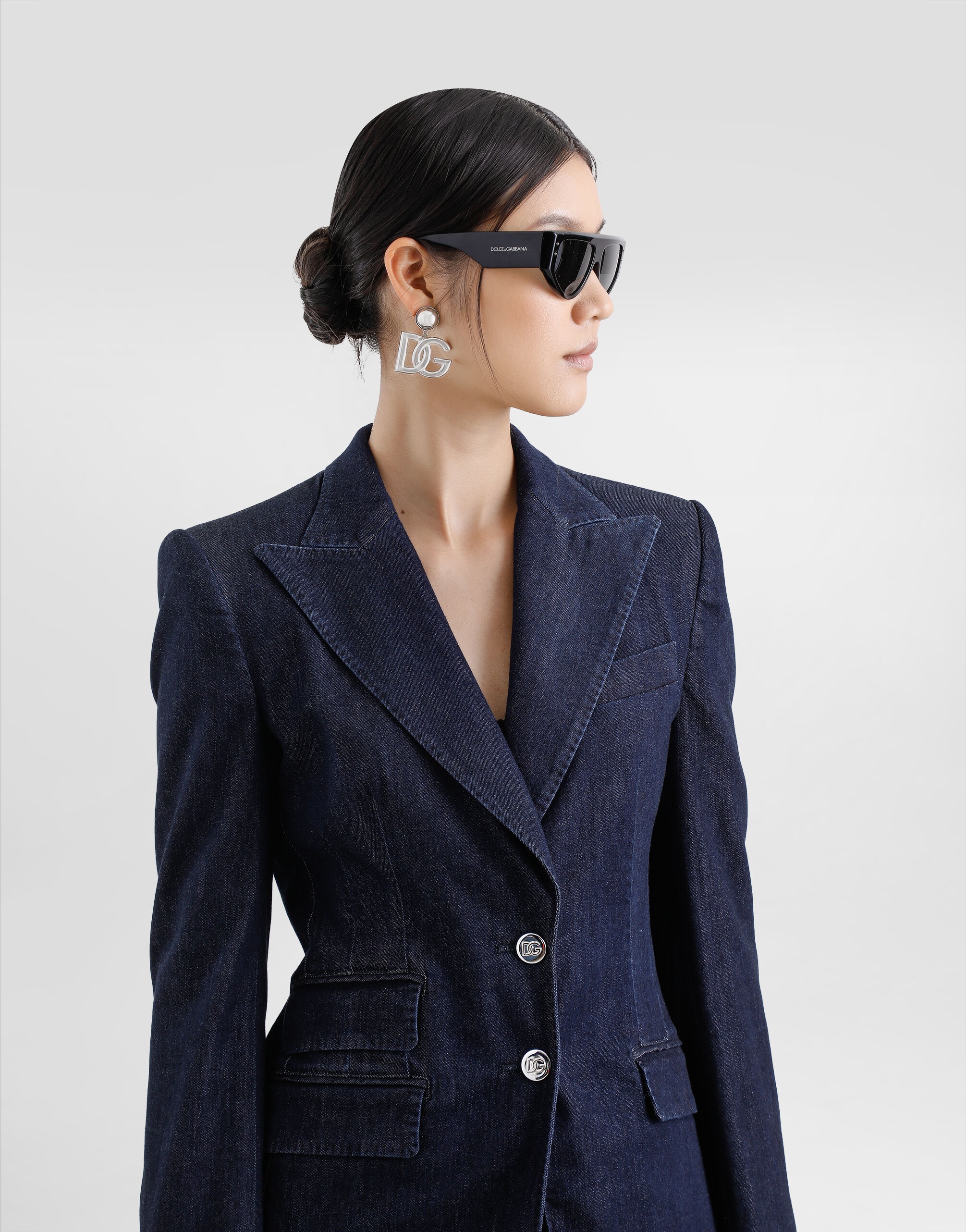 Single-breasted denim and silk Turlington jacket - 5
