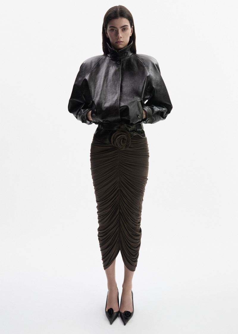 Belted leather jacket in vintage black 4