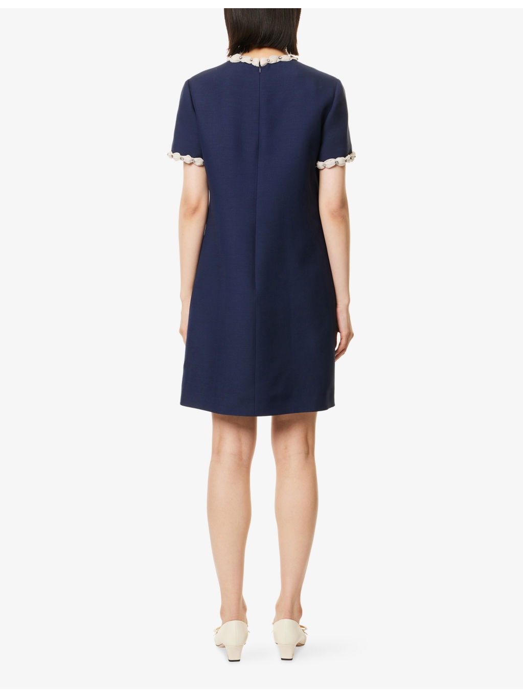 Embroidered Short-Sleeve Wool-Silk Mini Dress - 4