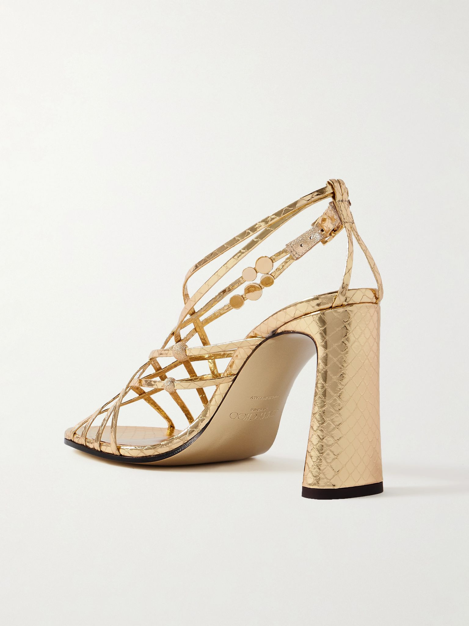 Felice 95 embellished metallic snake-effect leather sandals Shiny gold - 3