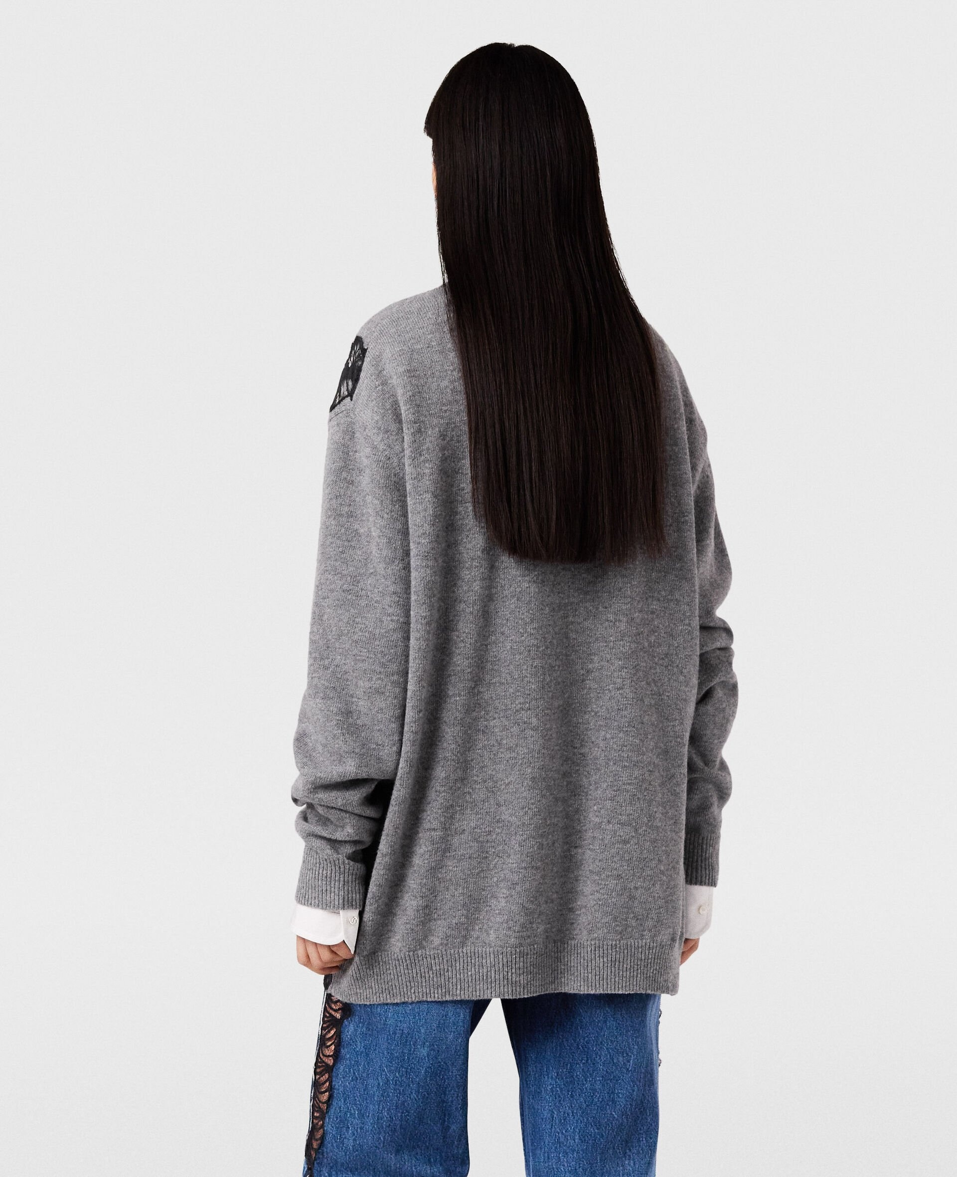 Lace Insert Long Sleeve Sweater - 3