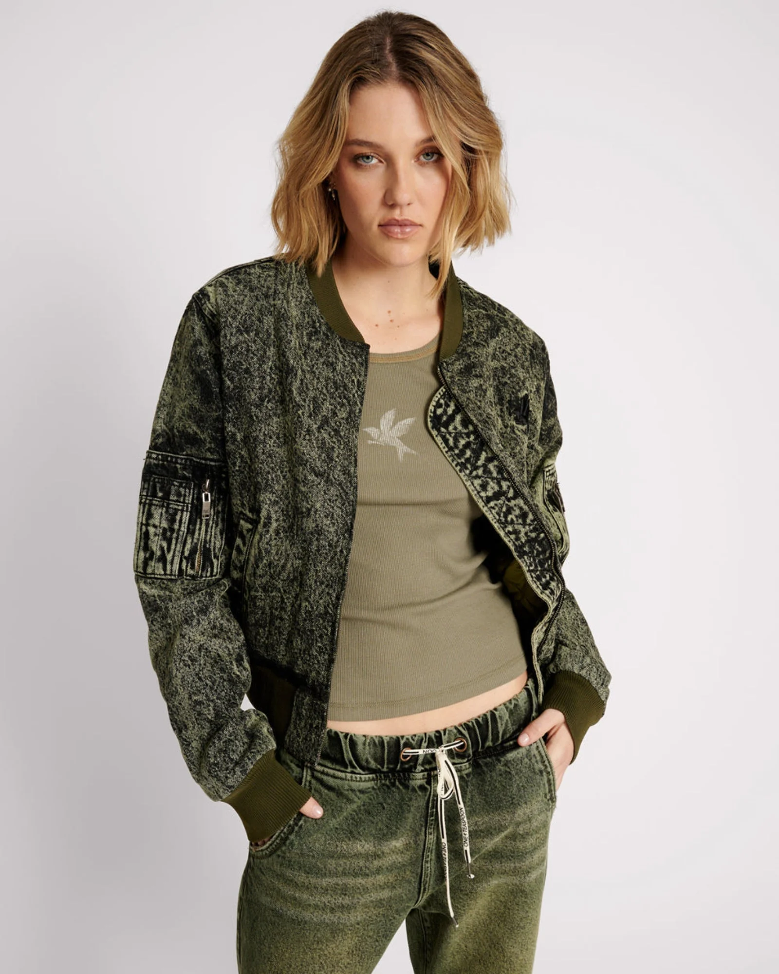 Denim Bomber Jacket - Black Khaki - 1