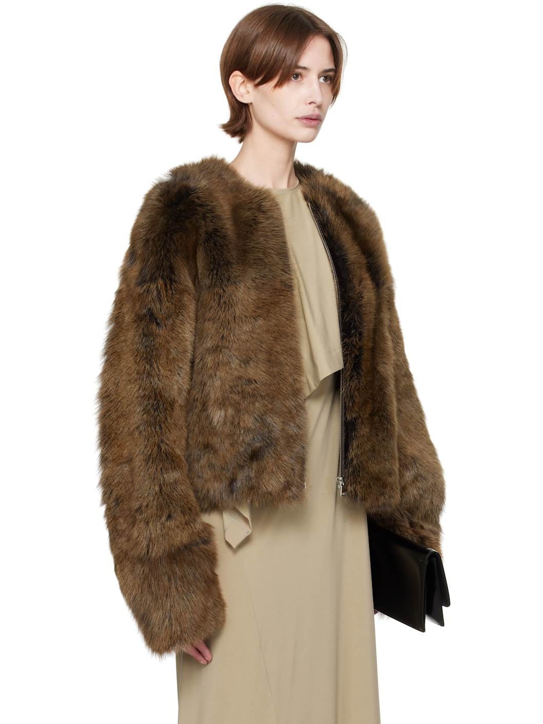 Brown Dianne Cropped Shearling Jacket - 2