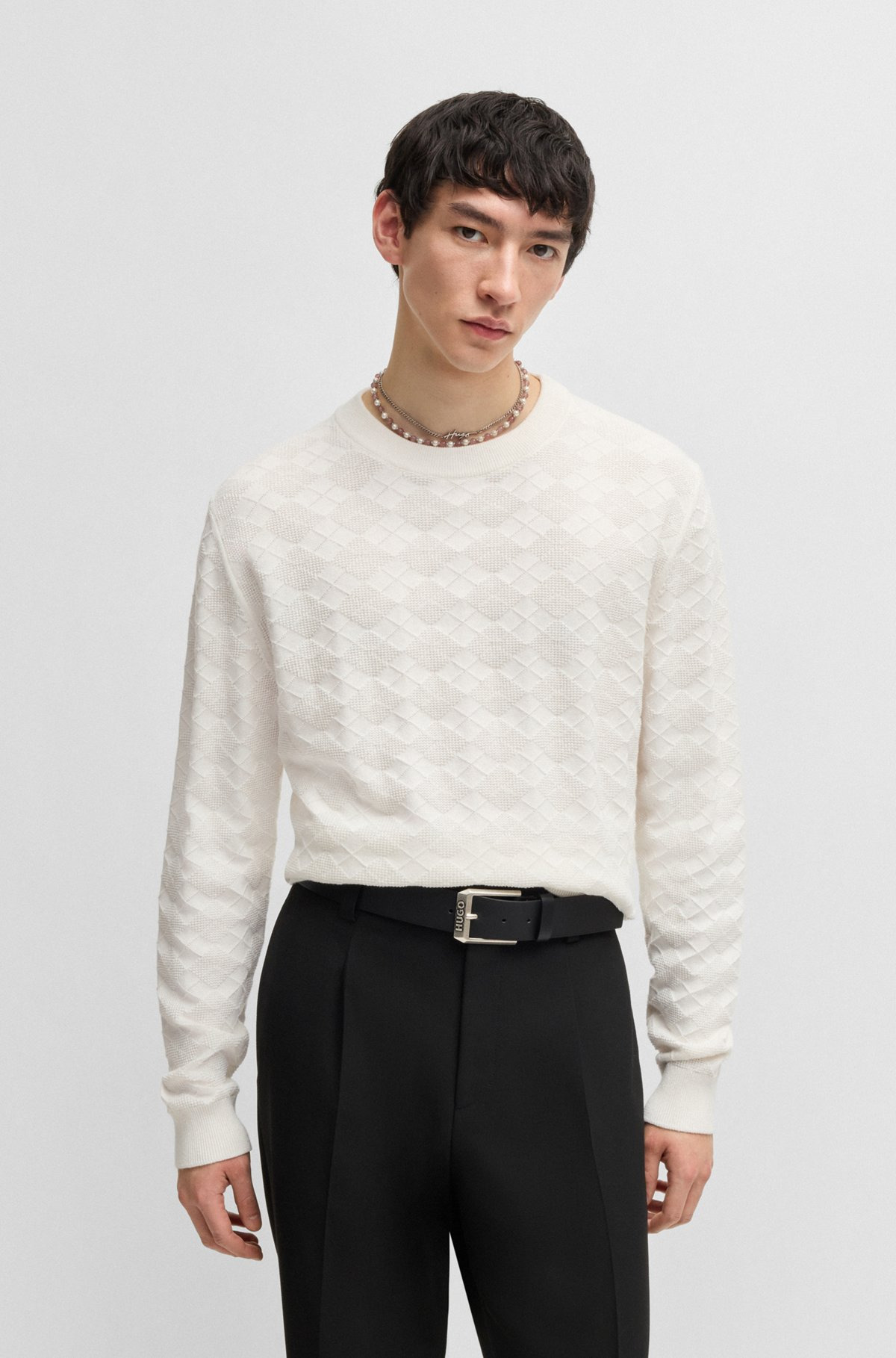 COTTON SWEATER WITH TONAL ARGYLE PATTERN - 2