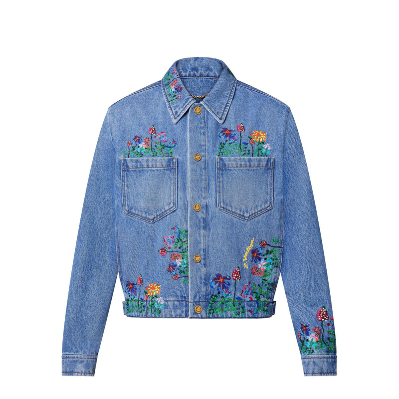 Embroidered Flowers Denim Blouson - 1