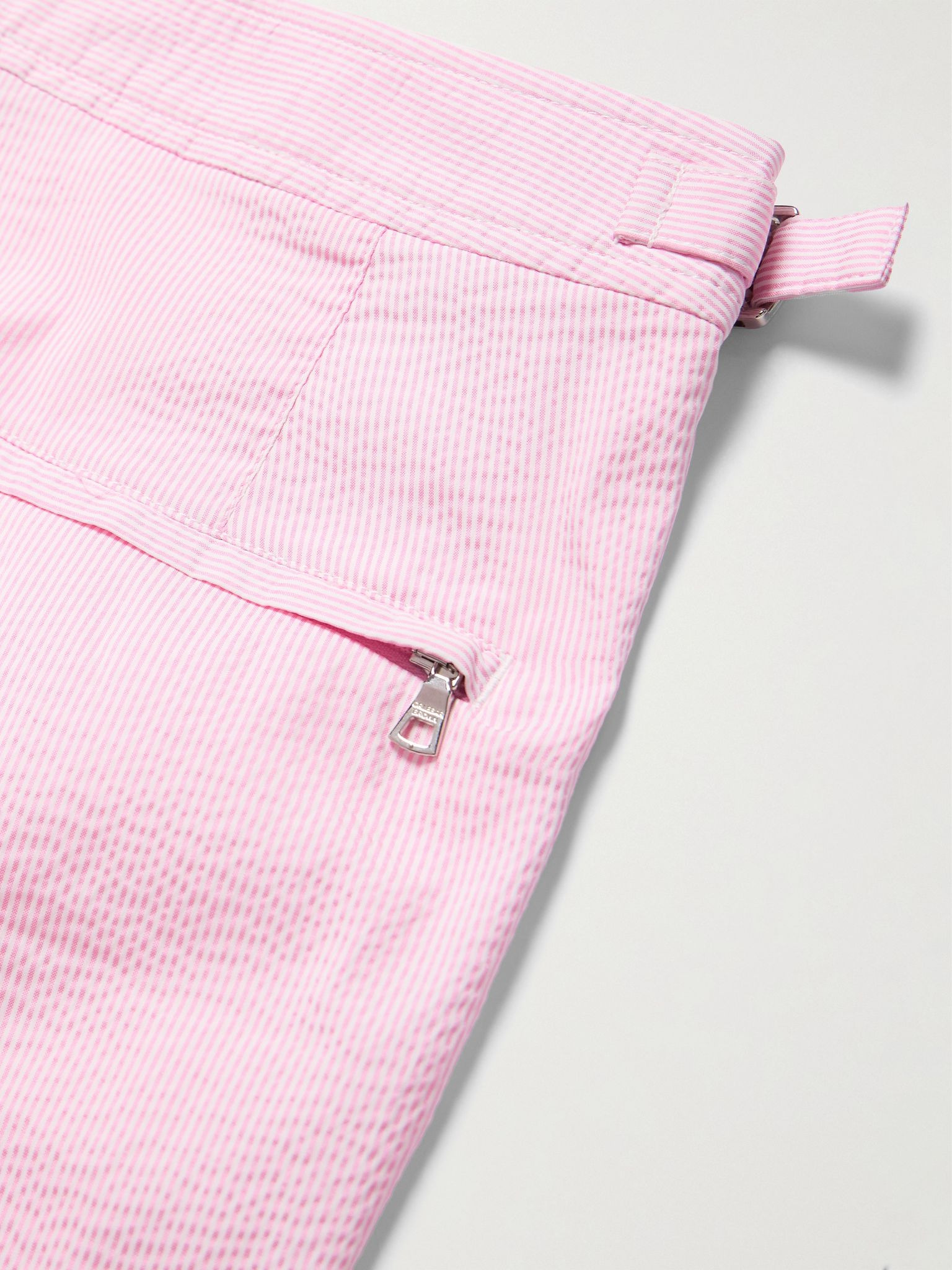 Bulldog Slim-Fit Mid-Length Striped Seersucker Swim Shorts Pink - 4