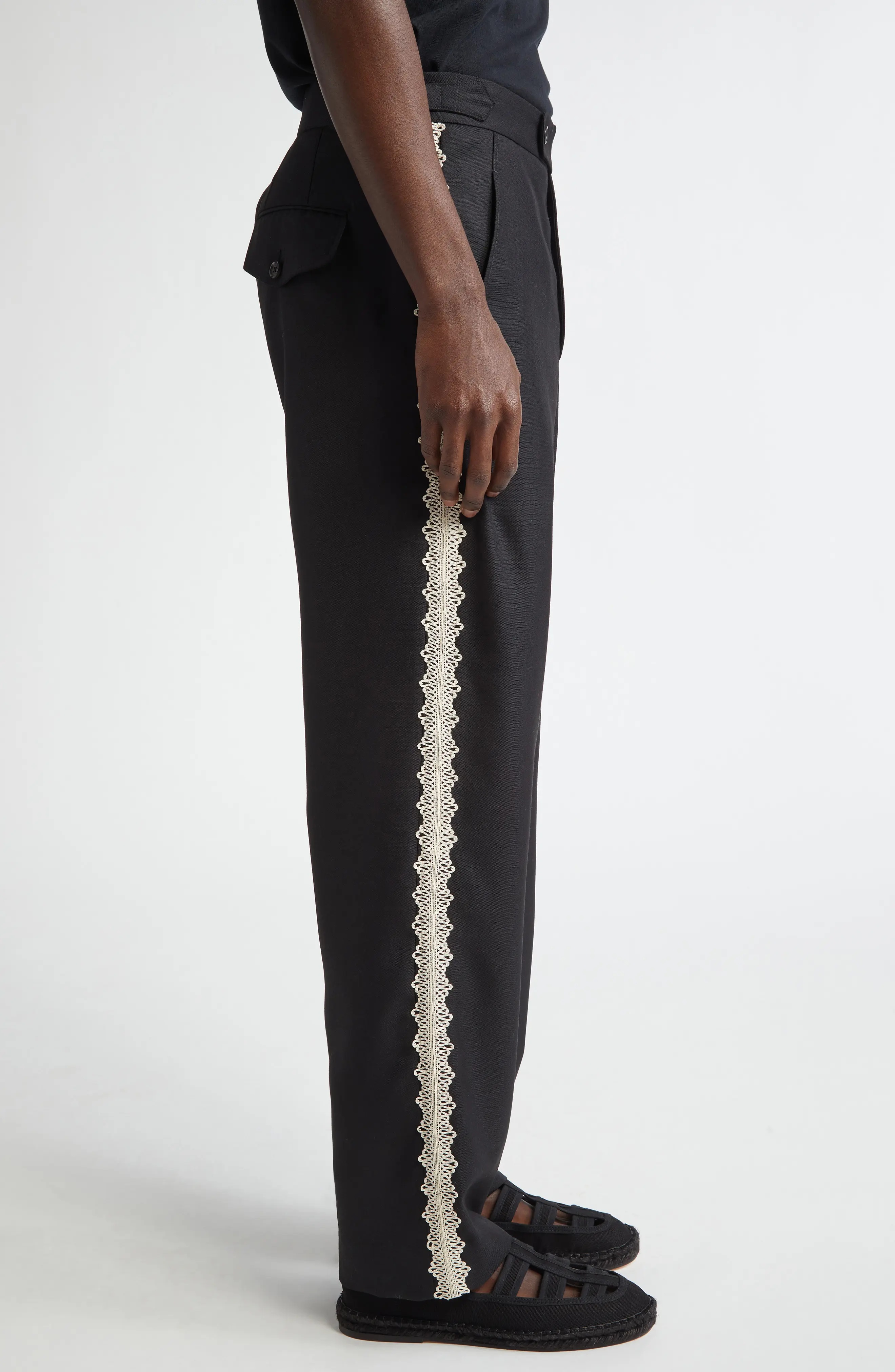 Lacework Side Buckle Wool Trousers - 4