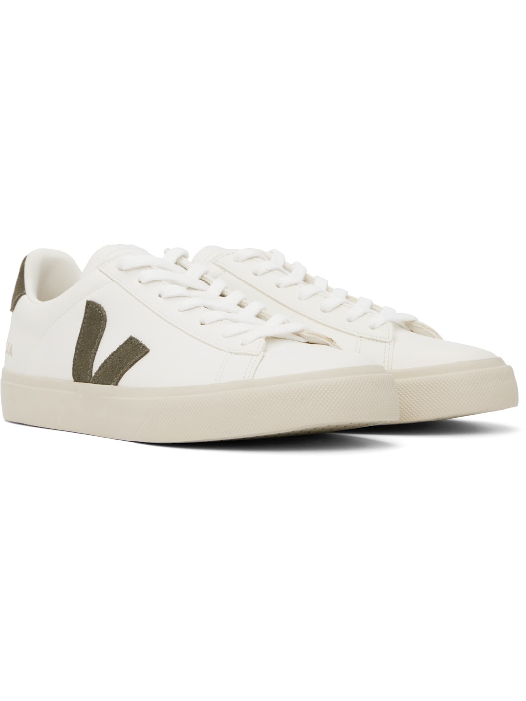 White & Khaki Campo Leather Sneakers - 4