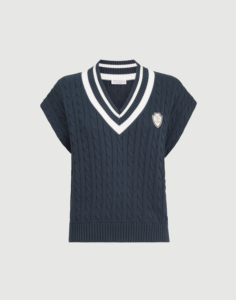 Cotton cable knit T-shirt with logo 1
