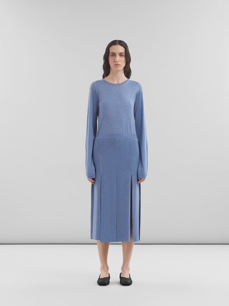 Marni BLUE WOOL-SILK SKIRT WITH RAW-CUT SLITS outlook