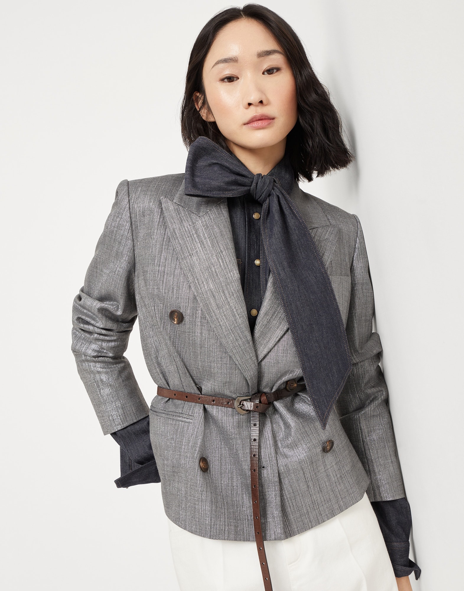 Sparkling techno virgin wool twill blazer with monili - 4