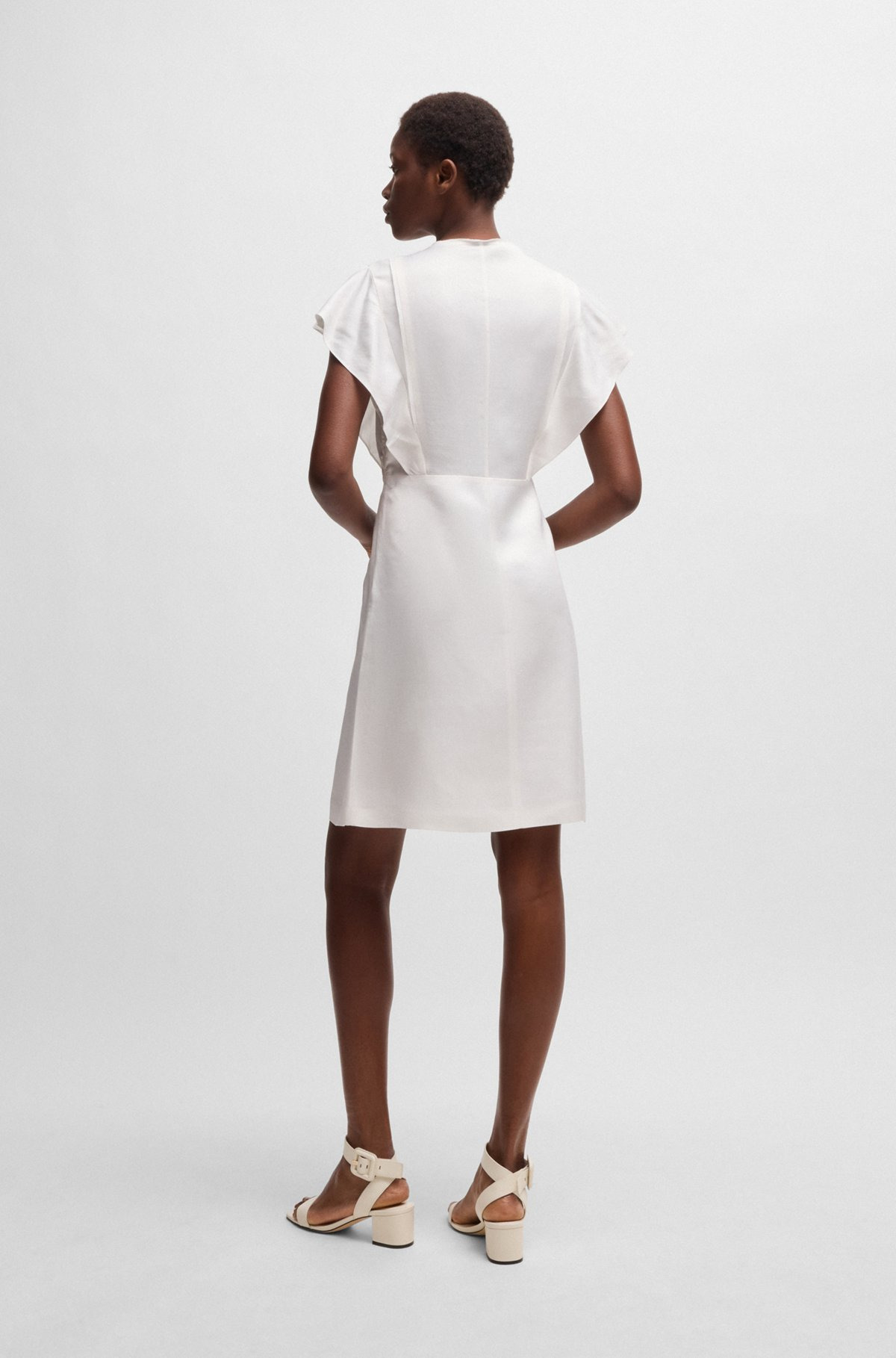KEYHOLE-NECKLINE DRESS WITH FRILLED SLEEVES - 4