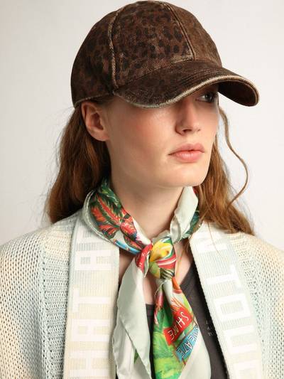 Golden Goose Mint-green silk scarf with multicolored tropical print outlook