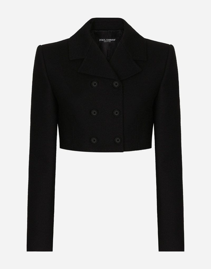 Short double-breasted twill jacket 1