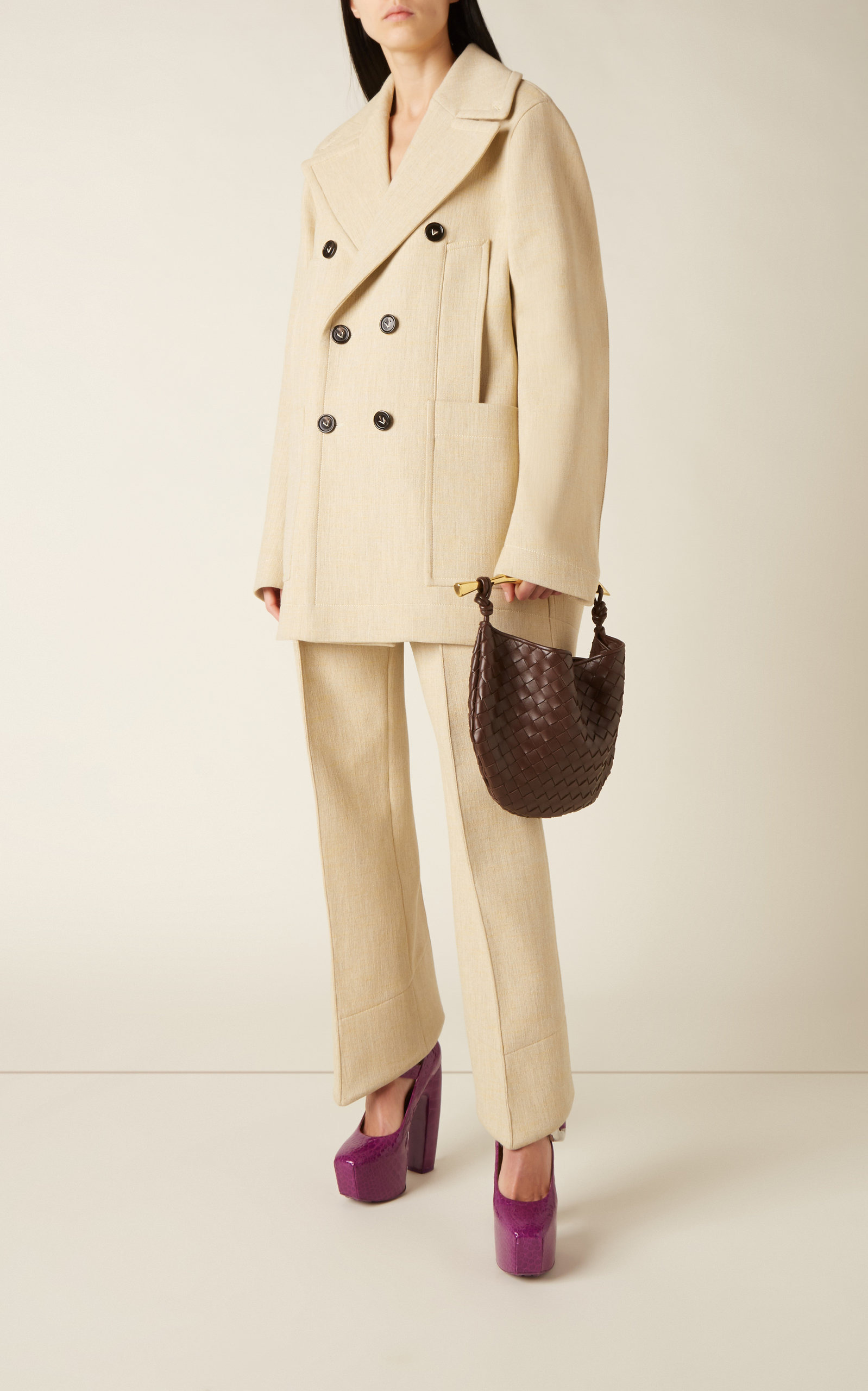 Double-Breasted Cocoon Coat neutral - 3