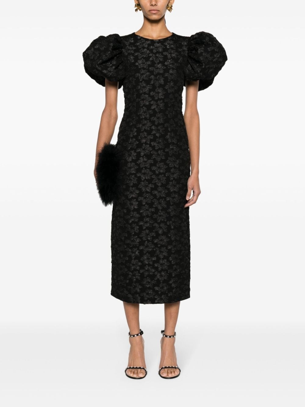 3D floral-jacquard midi dress - 2