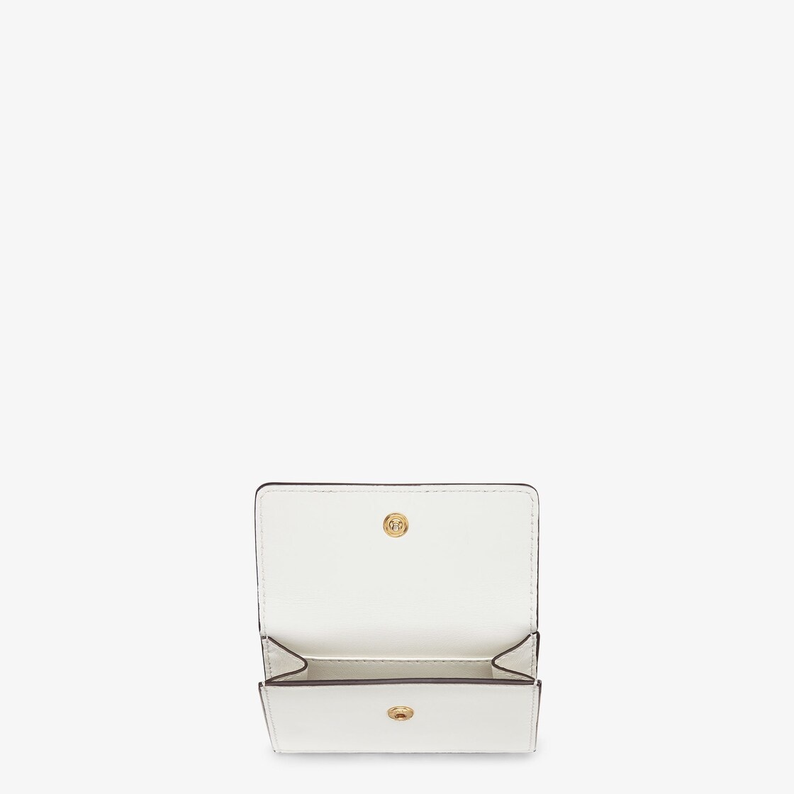 Compact-design tri-fold Fendi Roma wallet with metal chain. Interior features ten card slots, two fl 3