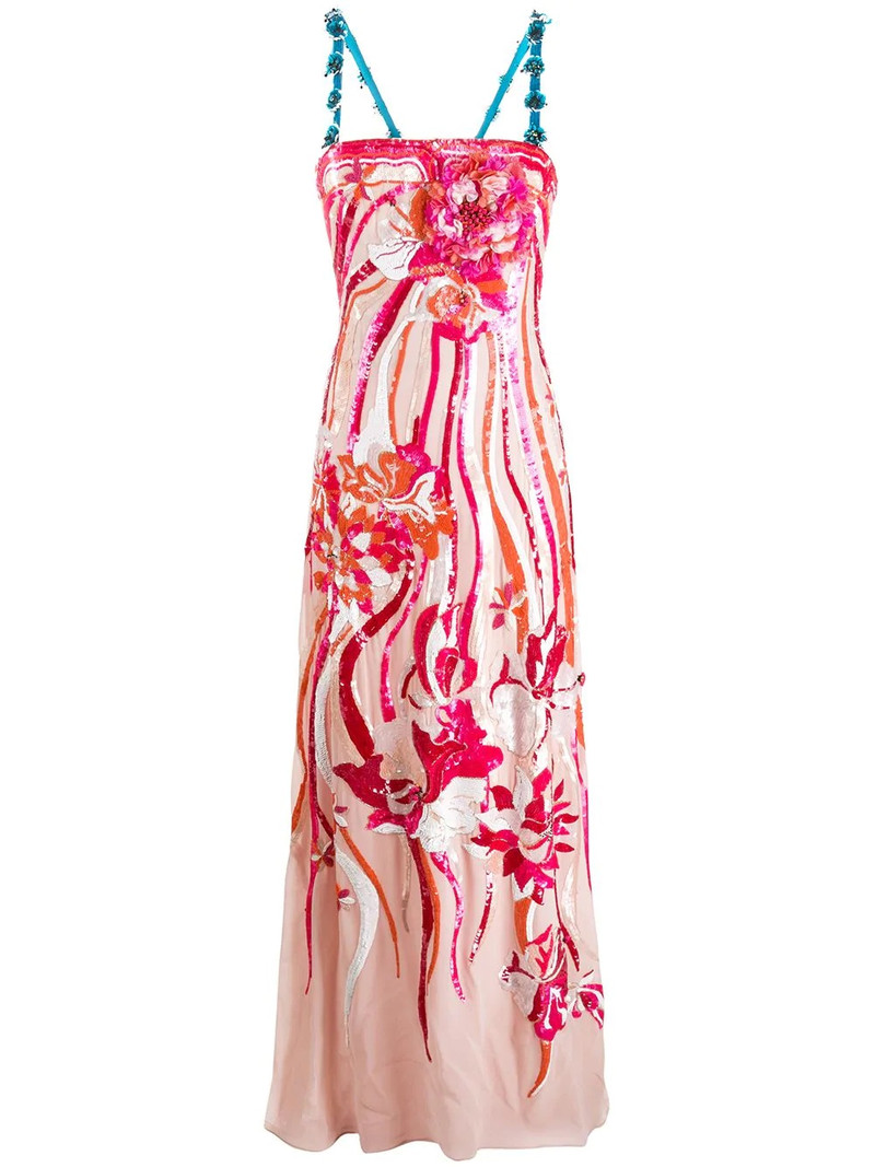 sequined floral appliqué dress 1