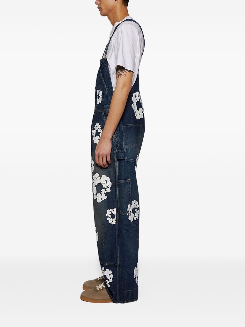 wreath-print denim overalls - 4