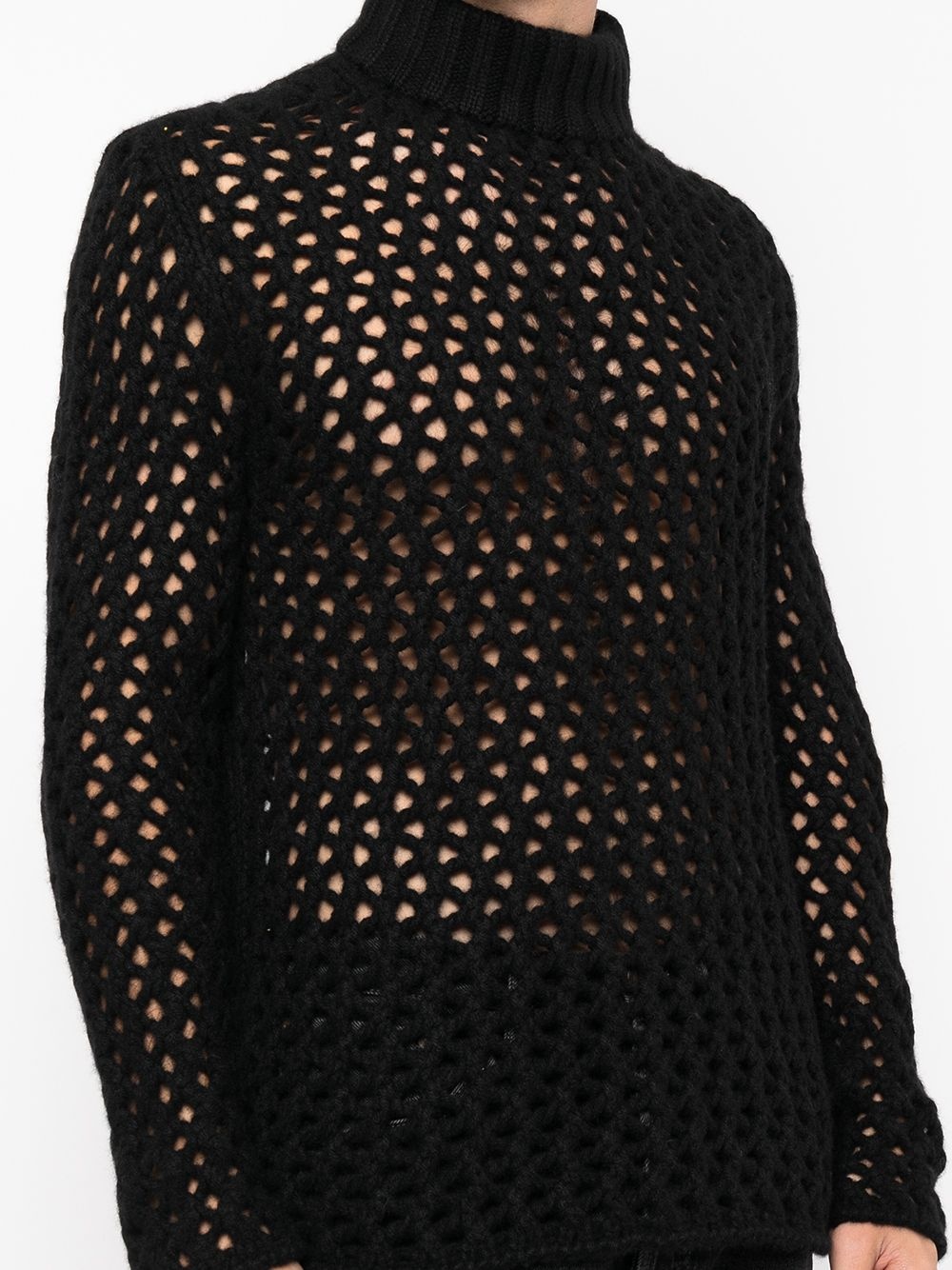 cross-net open-knit roll neck jumper - 6