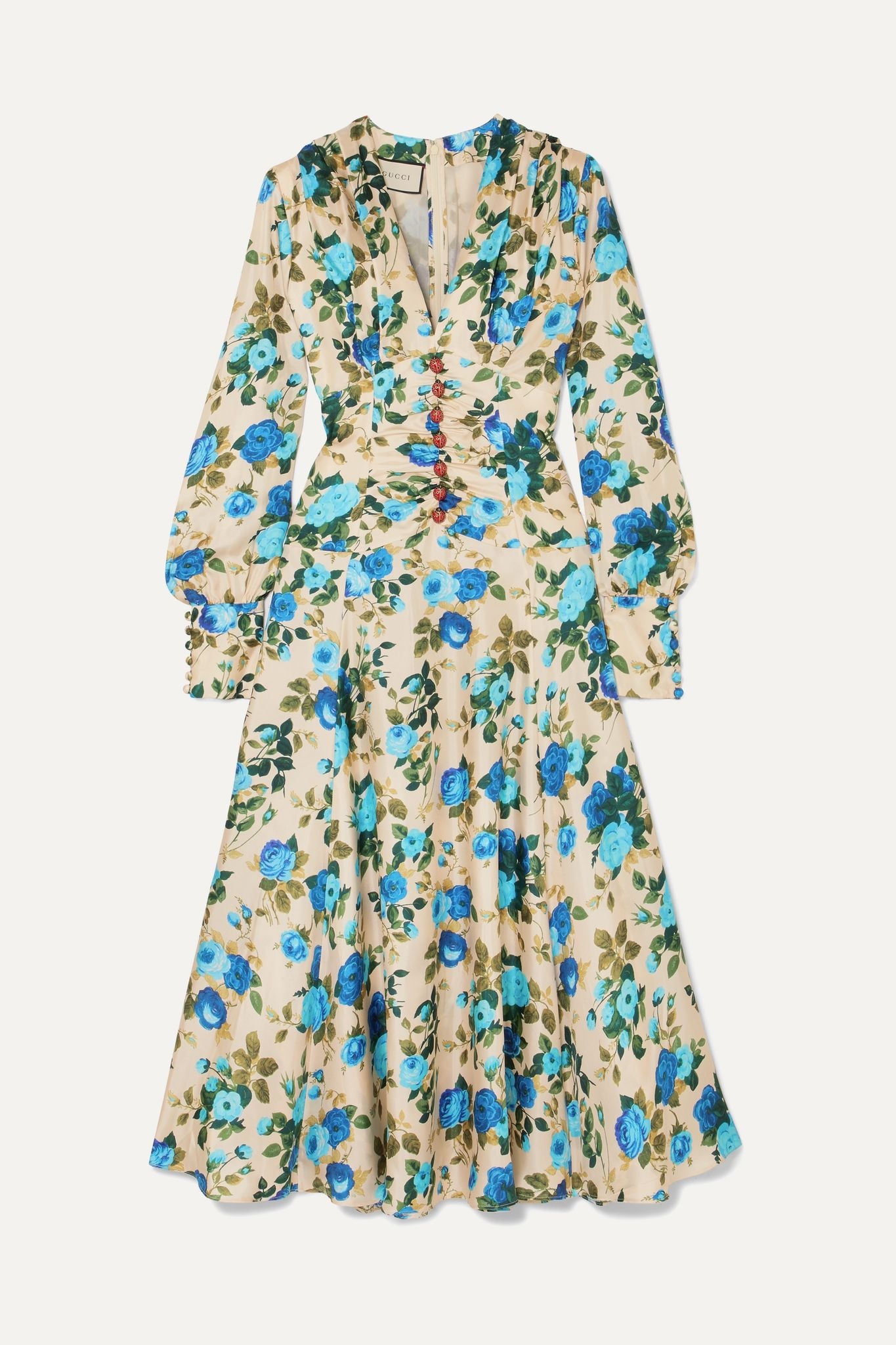 Floral-print silk-twill midi dress - 1