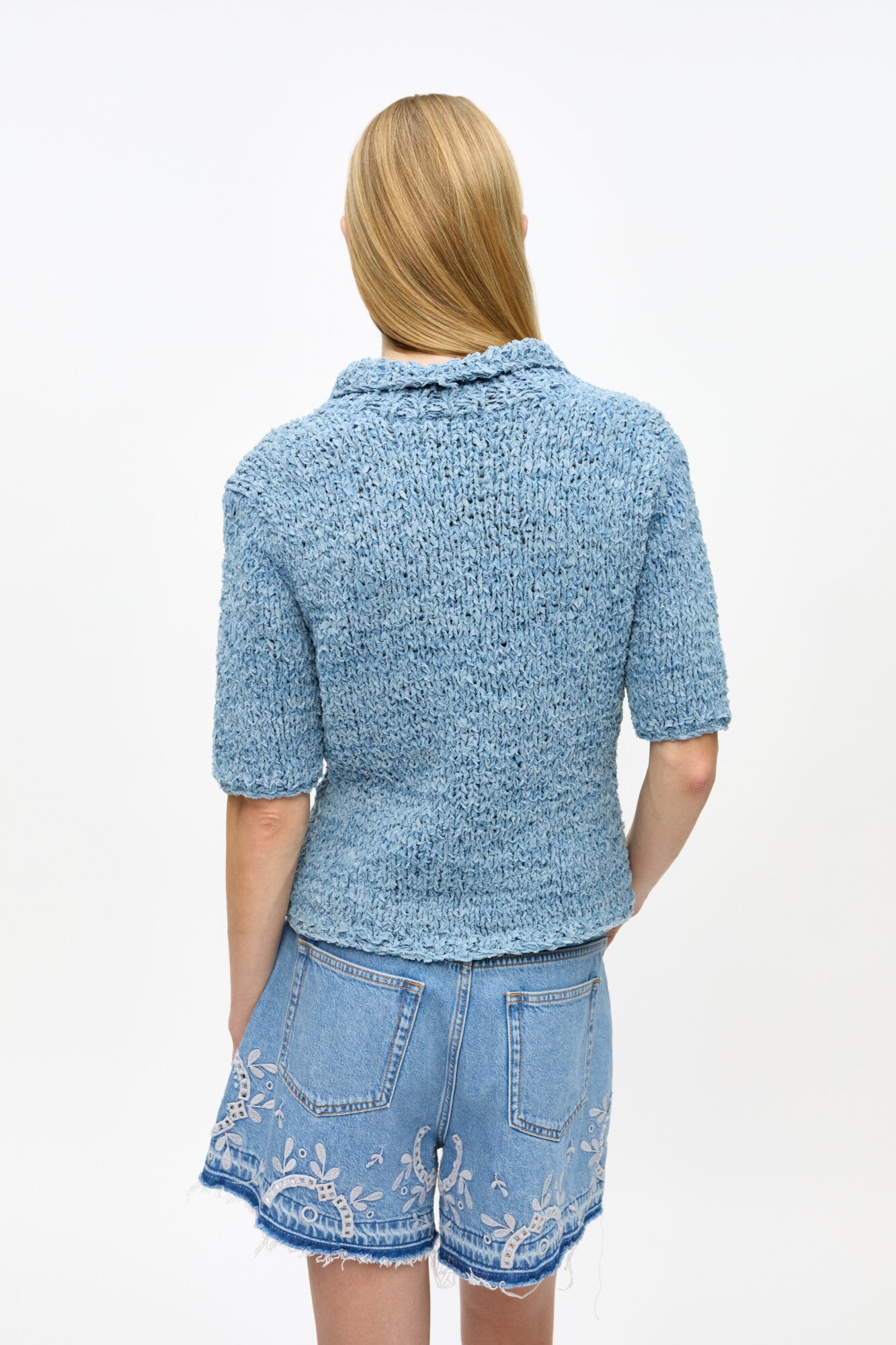 BLUE DENIM HANDKNIT POLO - 4