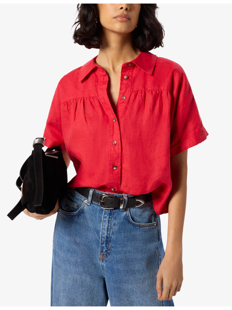 Short-Sleeved Gathered Linen Shirt 3