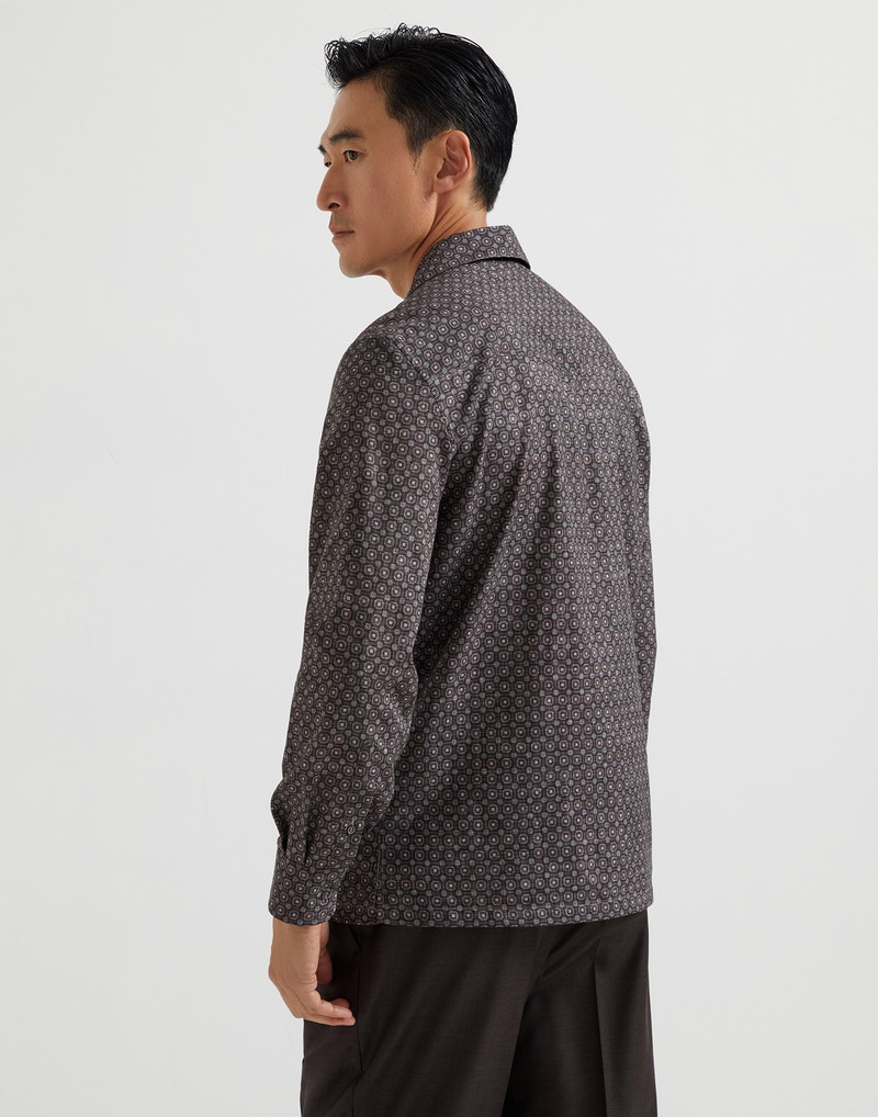Brunello Cucinelli Geometric print twill easy fit shirt with camp collar outlook