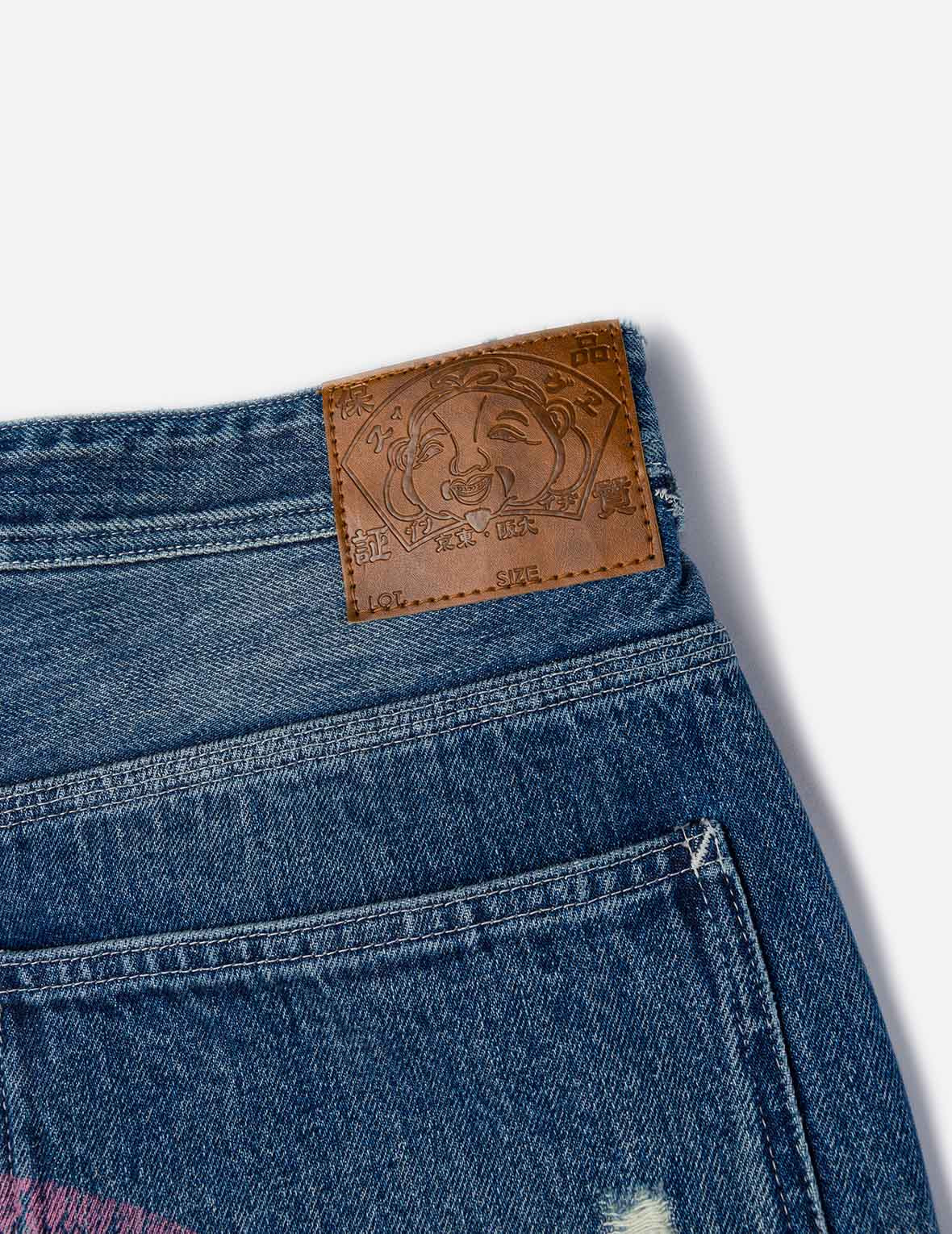 Washed and Distressed Daicock Print Relax Fit Jeans - 9