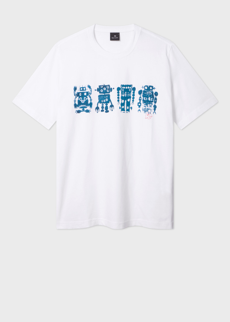 White 'Screen Robot' Print T-Shirt 1