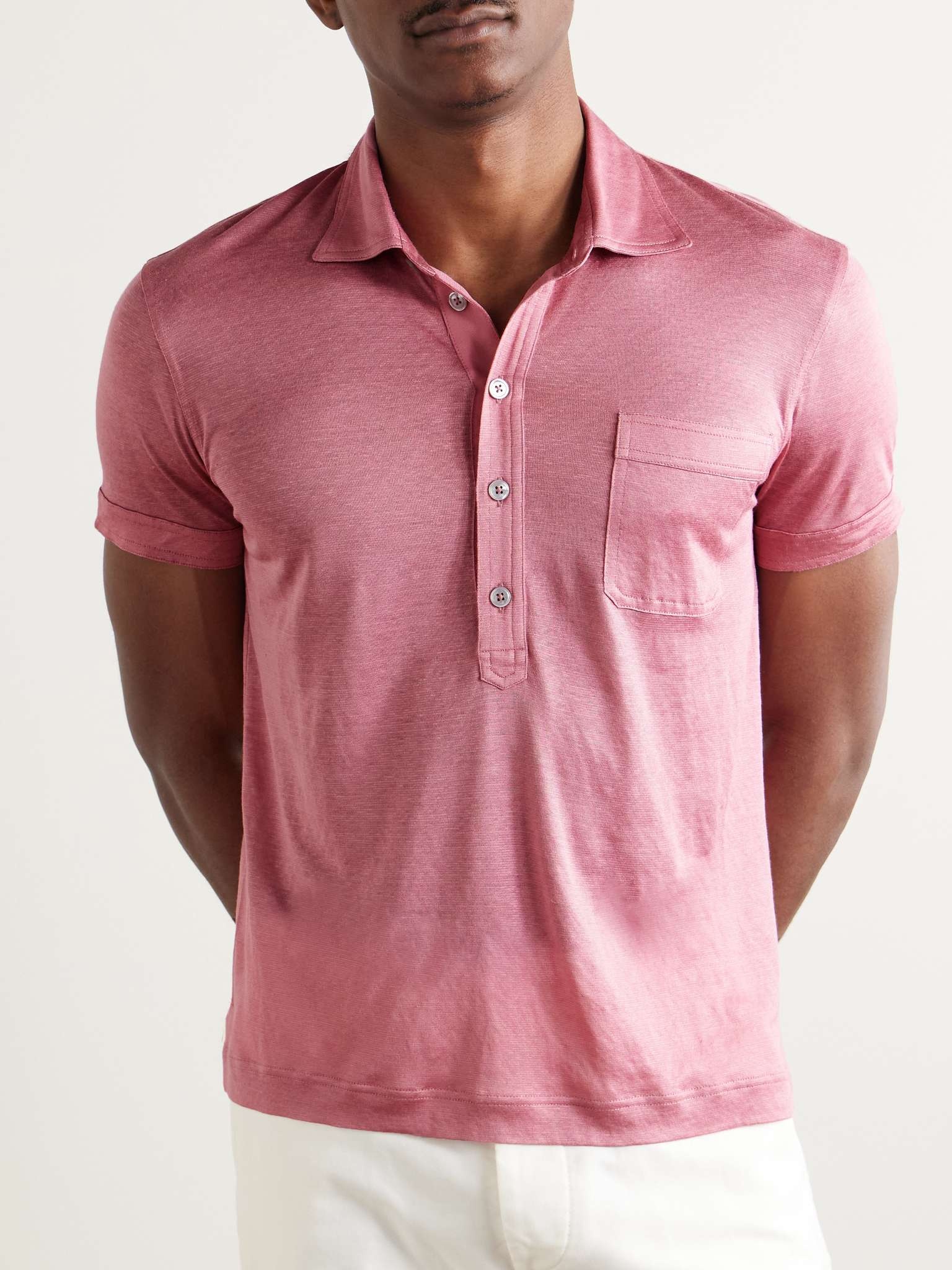 Slim-Fit Silk and Linen-Blend Polo Shirt - 3