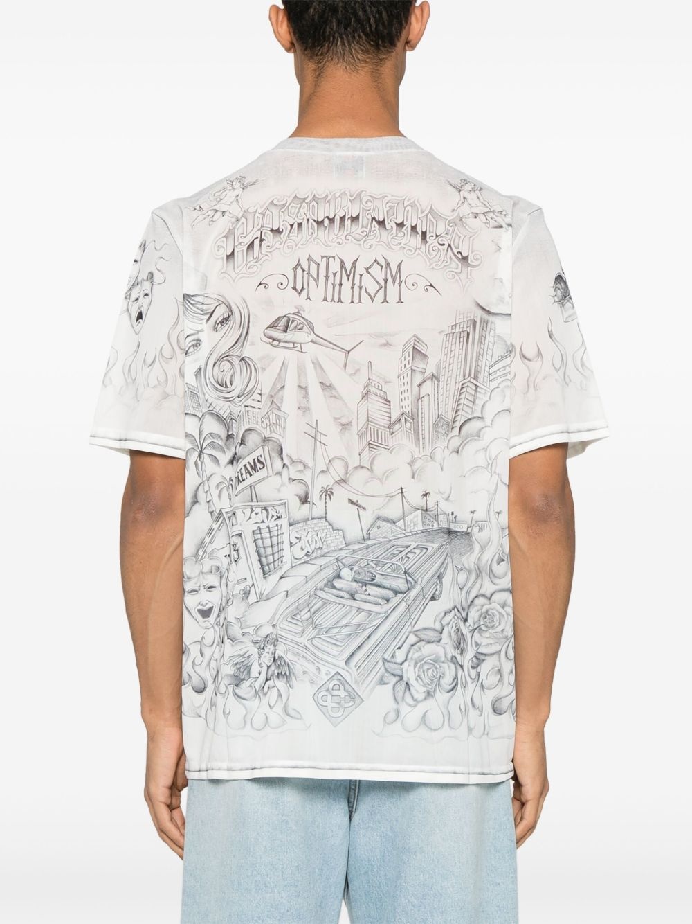 tattoo-print mesh T-shirt - 3