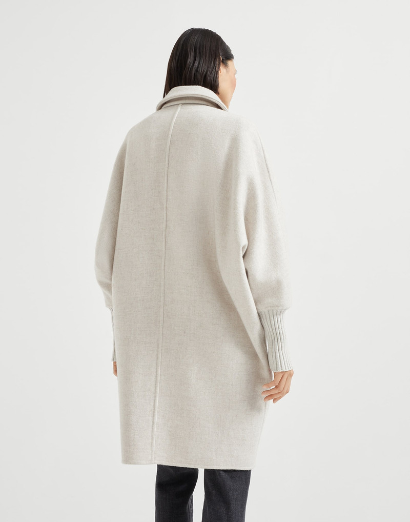Brunello Cucinelli Hand-crafted coat in cozy cashmere double cloth with knit cuffs and monili outlook
