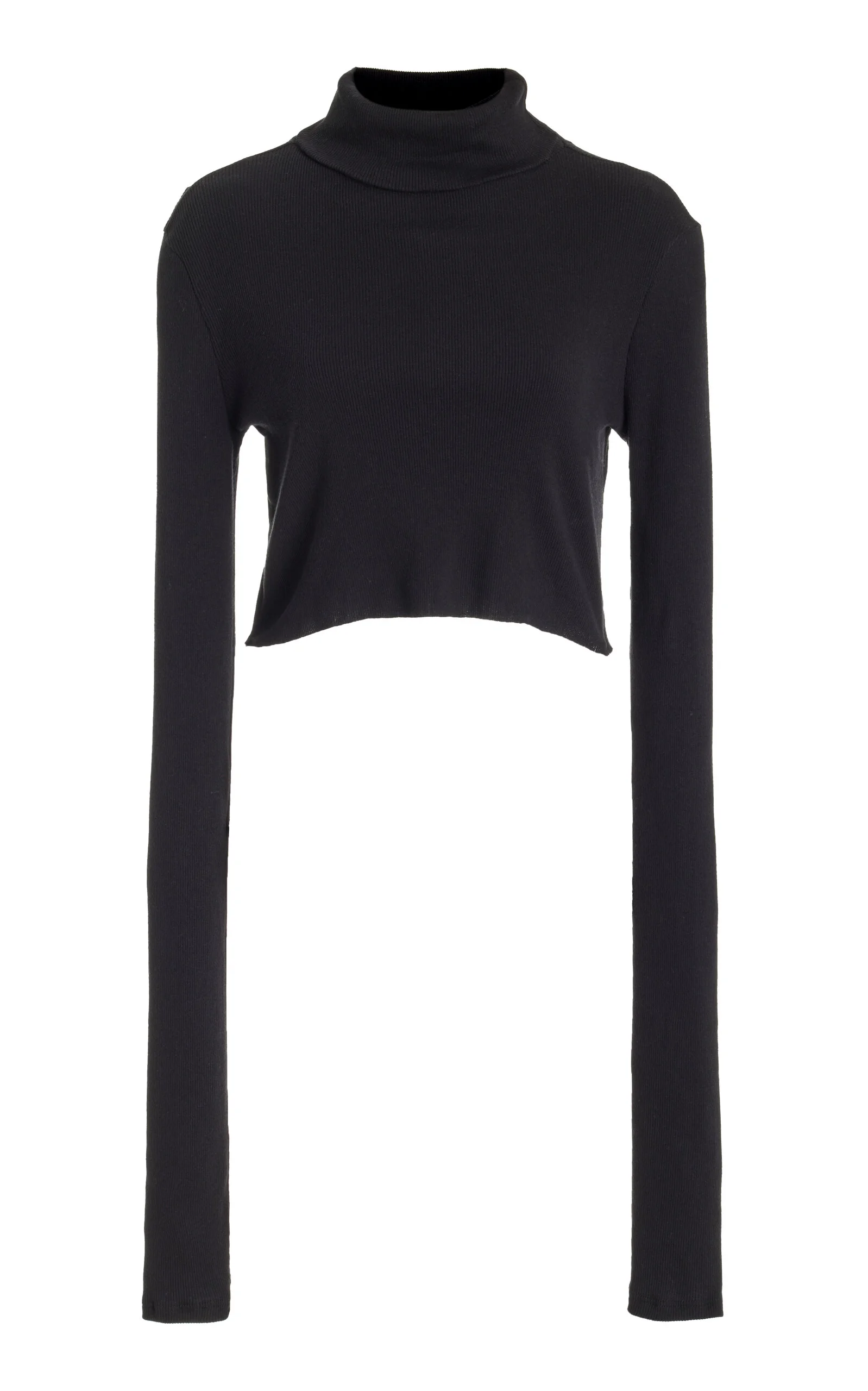 Cropped Cotton-Blend Turtleneck Top black - 1