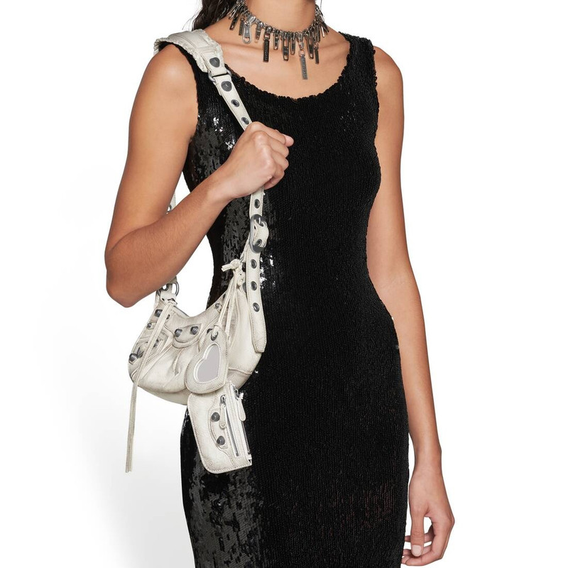 Women's Le Cagole Xs Shoulder Bag Dirty Effect in Optic White 3