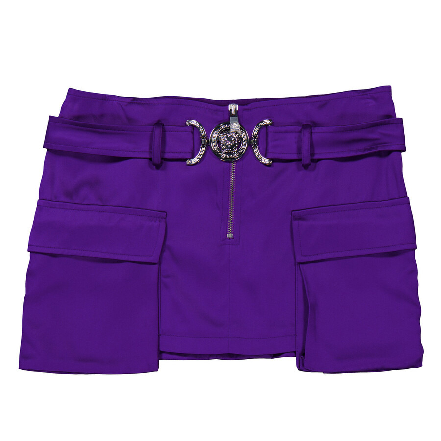 Versace Ladies Bright Dark Orchid Medusa Belted Mini Cargo Skirt - 7